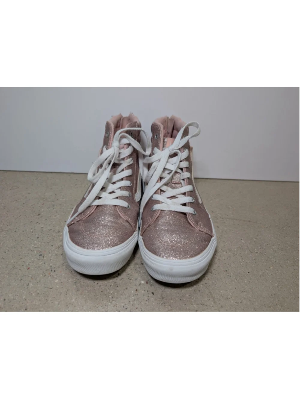 Vans High Tops Filmore Pink Glitter Zipper Youth Girls Size 3.5 Skate Shoes